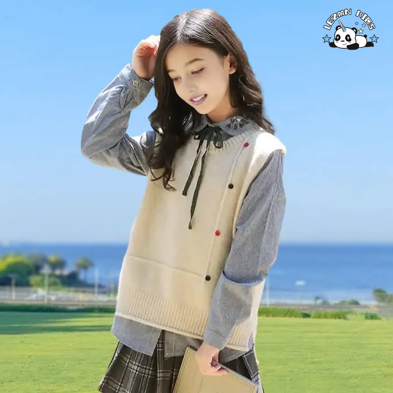 LEZONKIDS - Conjunto de Roupas Esportivas de Estilo Universitário Novo para Meninas de 6 a 14 Anos para Primavera e Outono